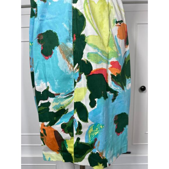 London Times Watercolor Print Ruched Sleeveless Dress Sz 12 Wrap Cotton Colorful - Picture 9 of 12